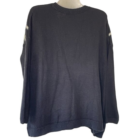 Forever 21 Navy Blue Sweater Boxy Crew Neck with White Nordic Print  Size Medium - Picture 4 of 7